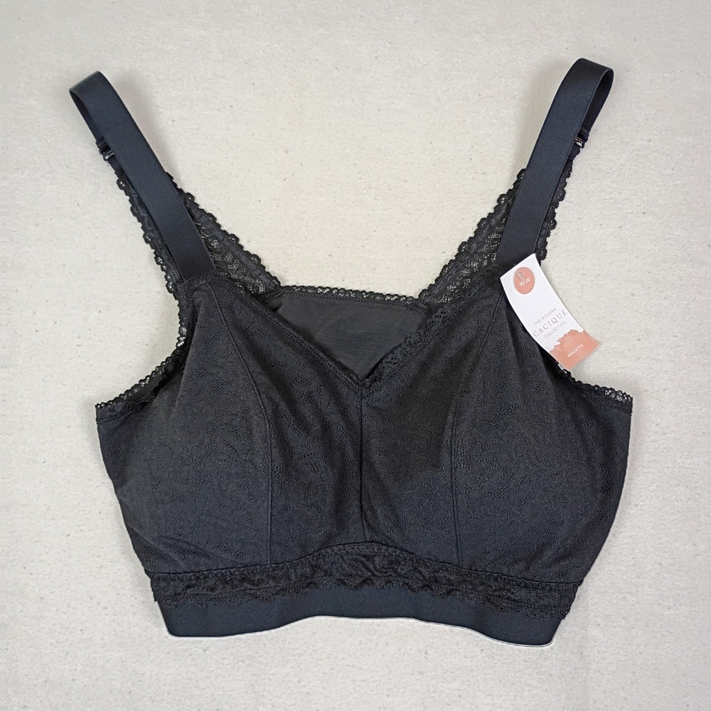 Cacique Modern Collection Black Lace Pull-On Bralette Wireless Bra 18/20 NWT